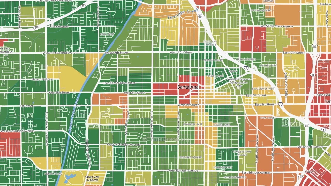 Flower Park, Santa Ana, CA Map of Burglary Rates