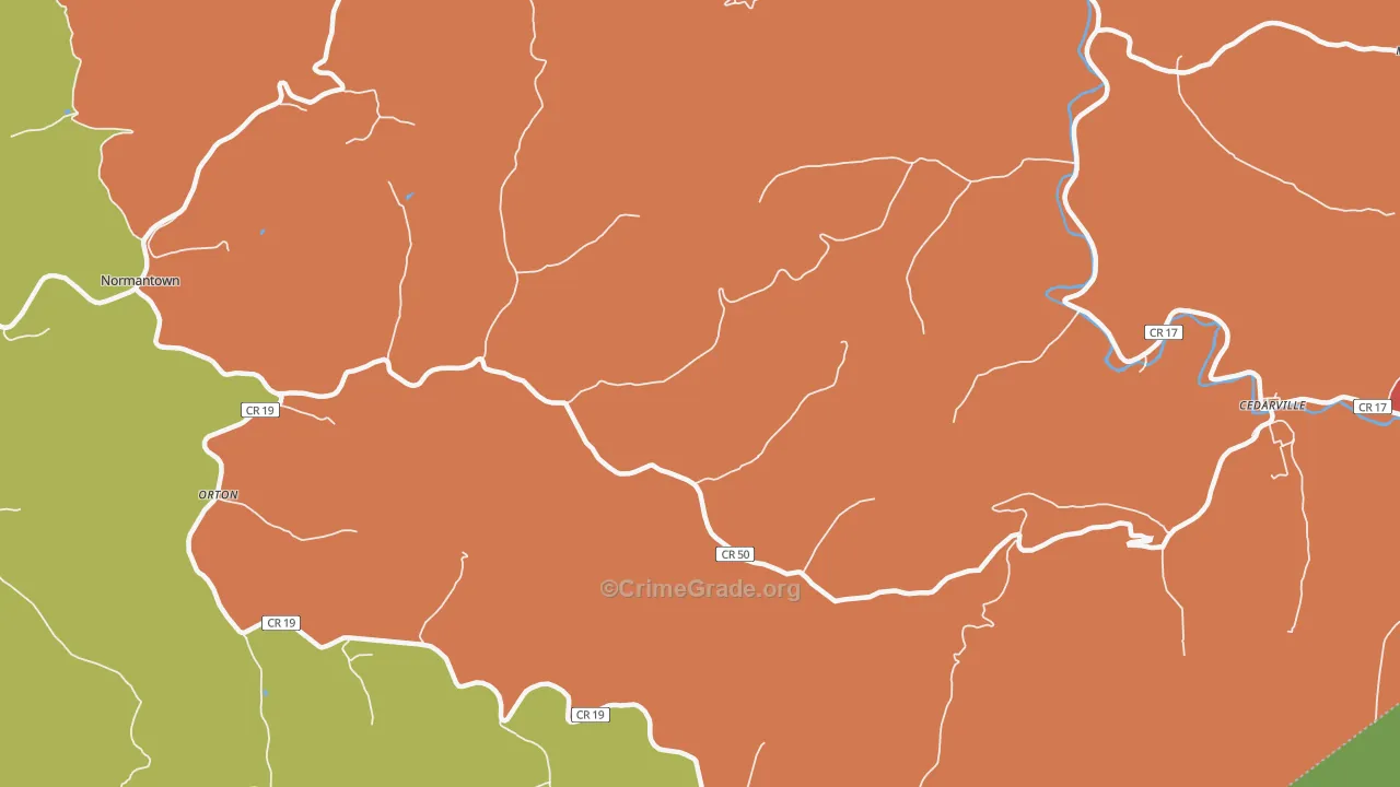 Flower, WV Map of Burglary Rates