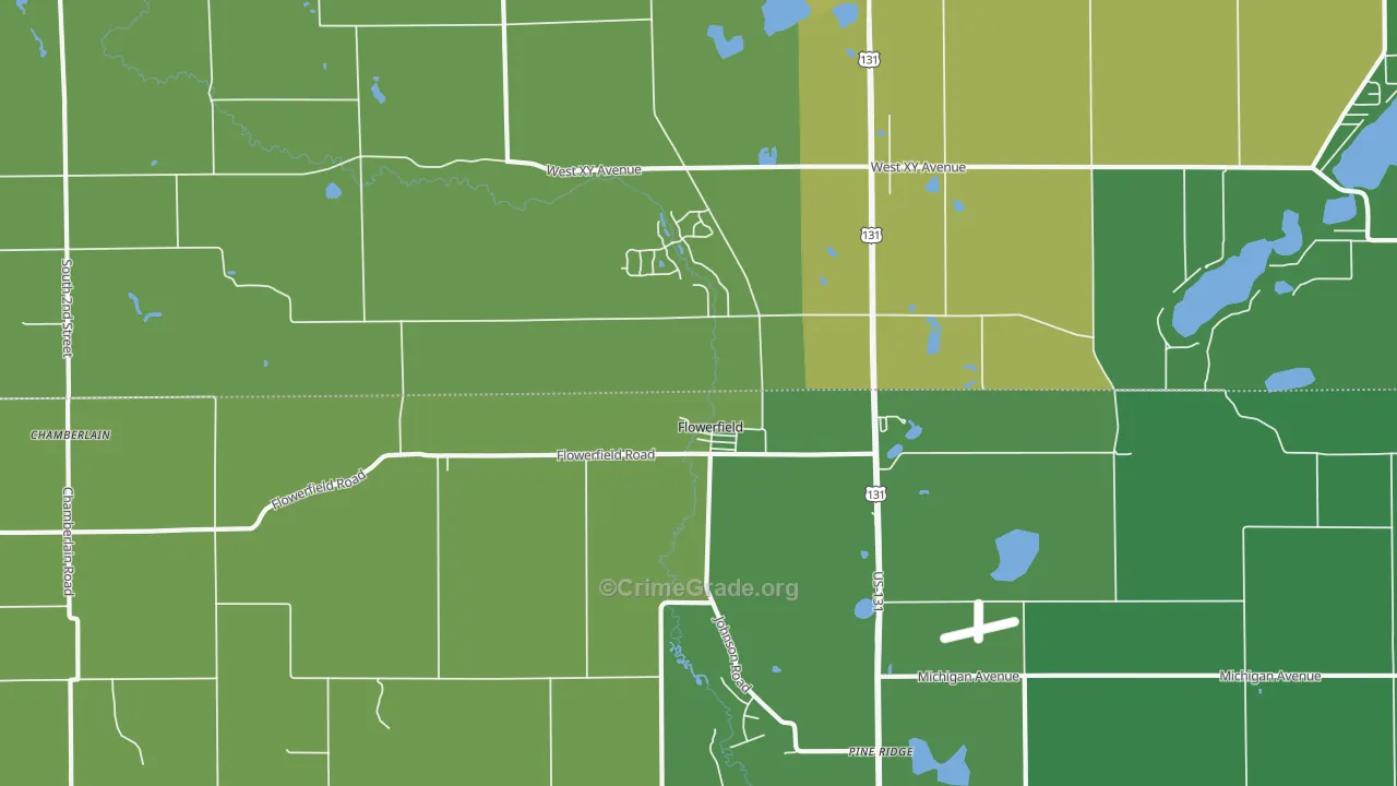 Flowerfield, MI Map of Burglary Rates