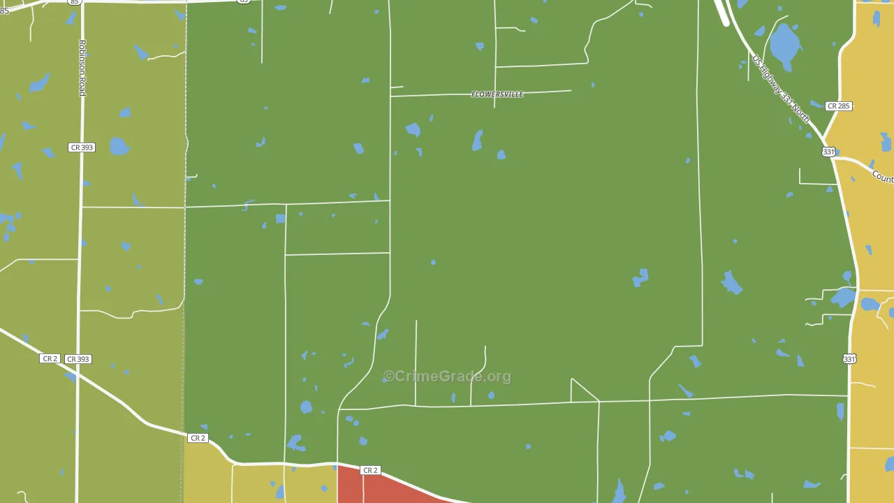 Flowersville, FL Map of Burglary Rates