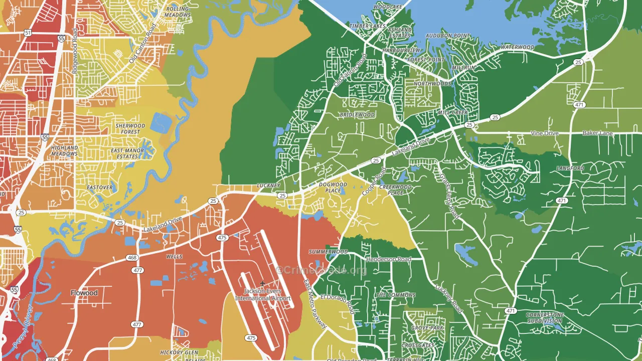 Flowood, MS Map of Burglary Rates