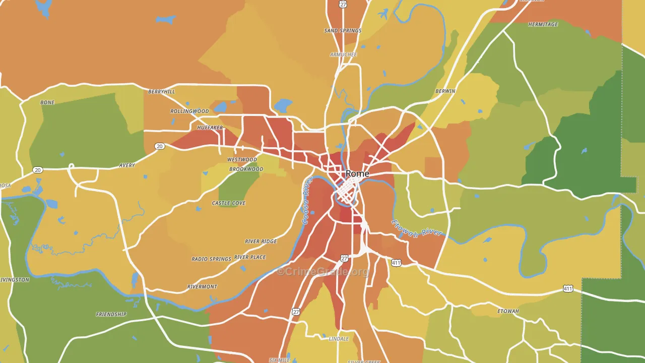 Floyd County, GA Map of Burglary Rates