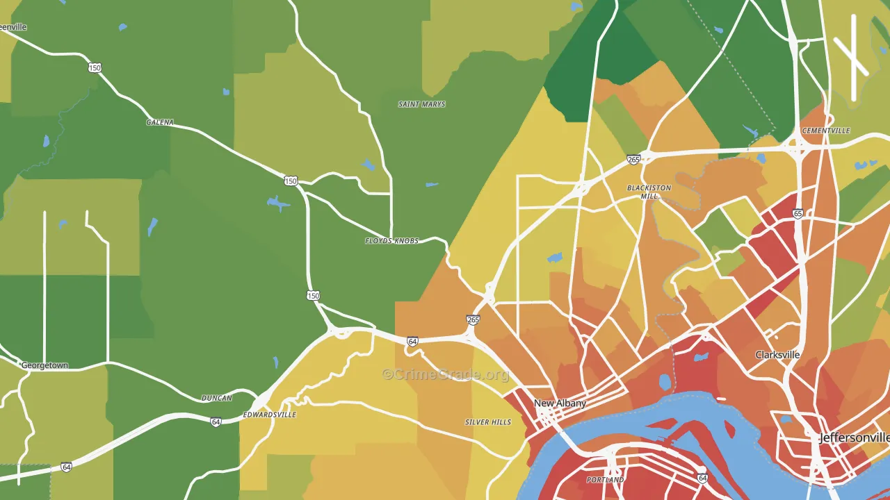 Floyd County, IN Map of Burglary Rates