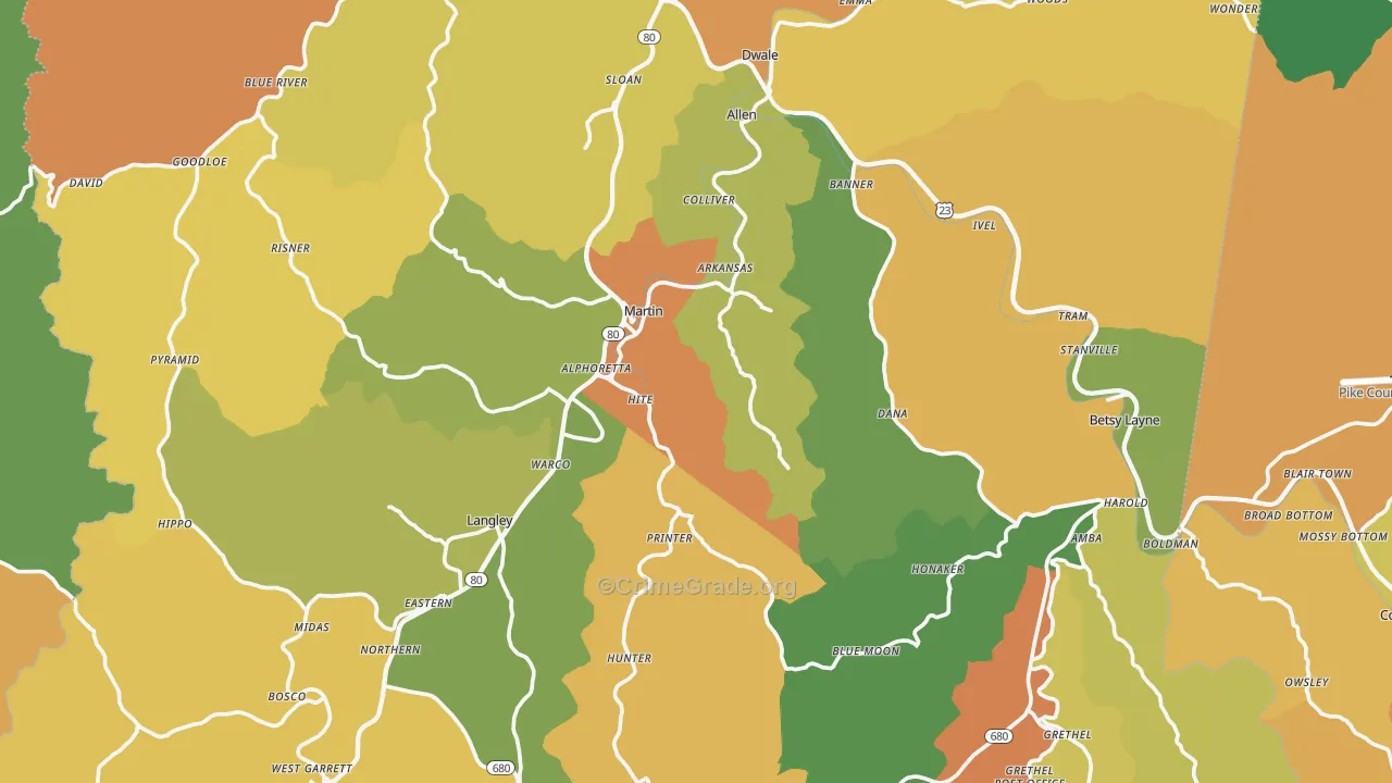 Floyd County, KY Map of Burglary Rates