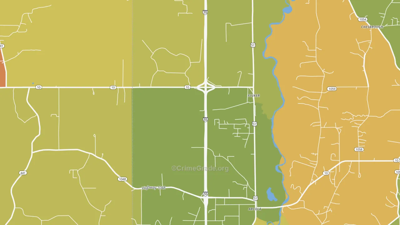 Fluker, LA Map of Burglary Rates