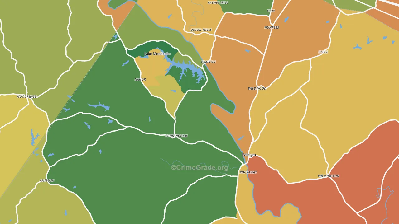 Fluvanna County, VA Map of Burglary Rates