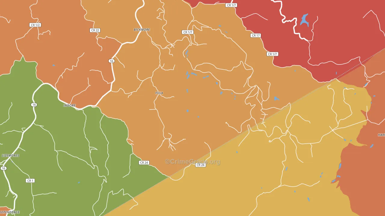 Fola, WV Map of Burglary Rates