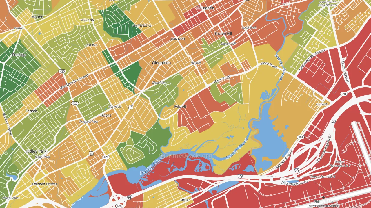 Folcroft, PA Map of Burglary Rates