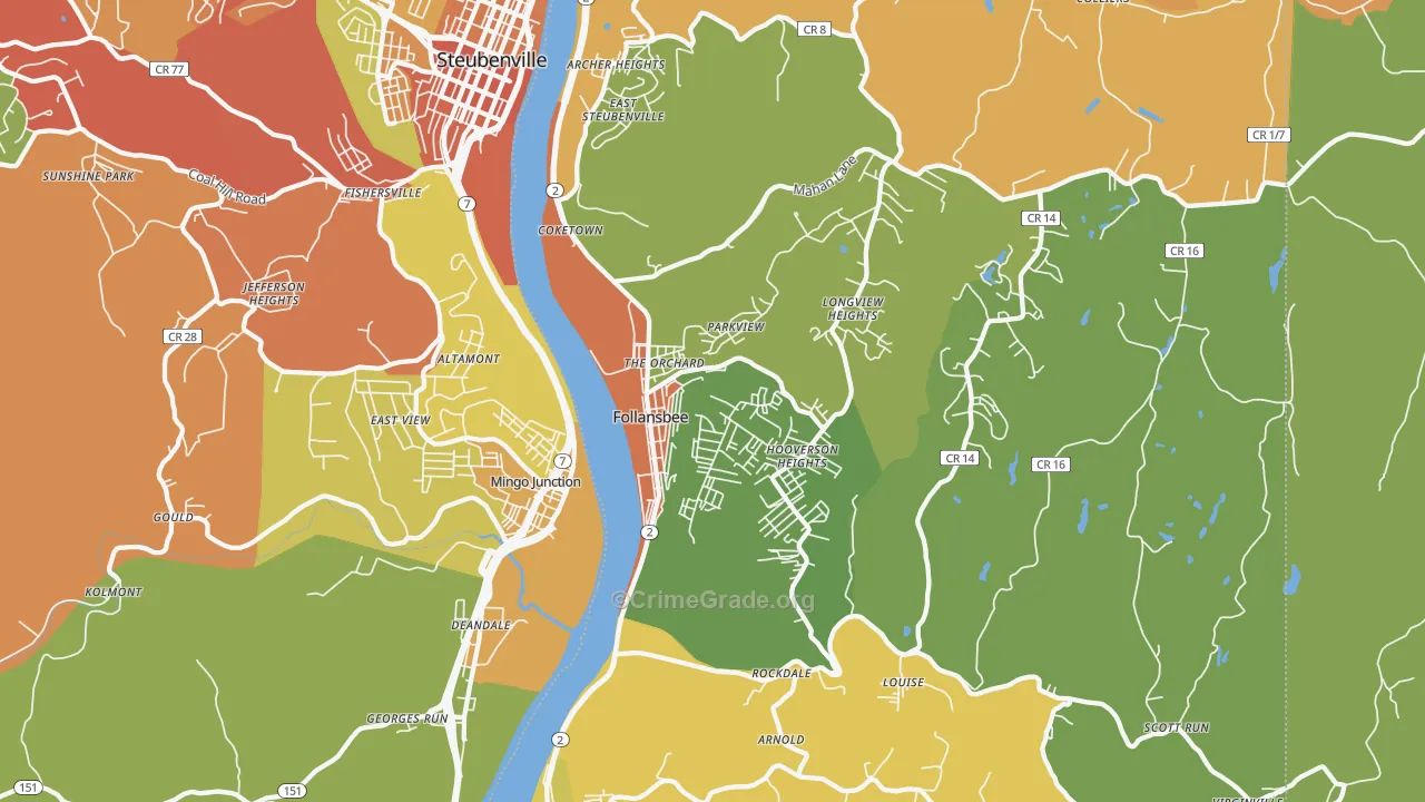 Follansbee, WV Map of Burglary Rates