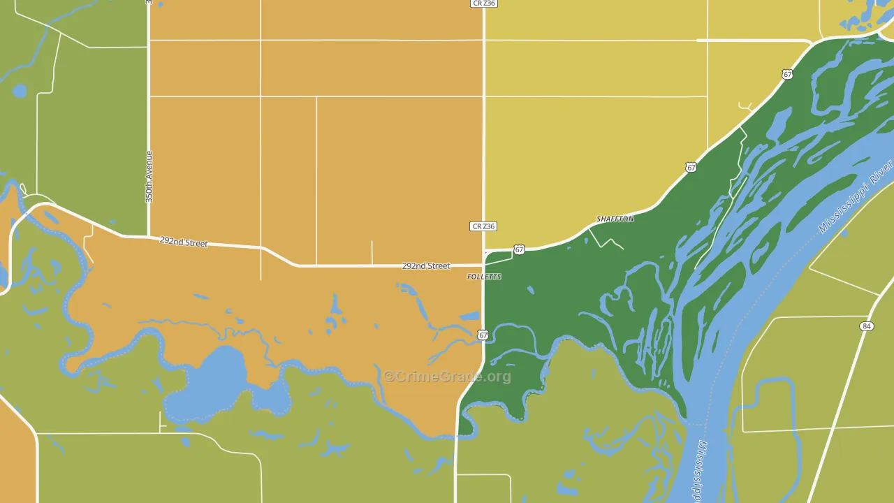 Folletts, IA Map of Burglary Rates