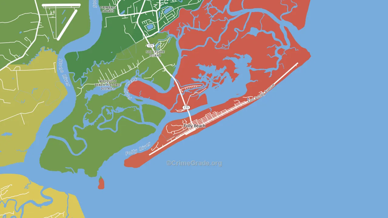 Folly Beach, SC Map of Burglary Rates
