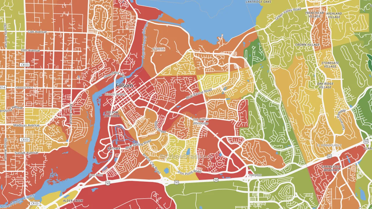 Folsom, CA Map of Burglary Rates