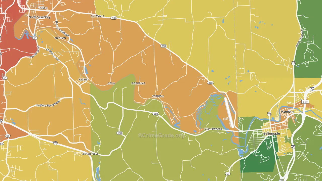 Fombell, PA Map of Burglary Rates