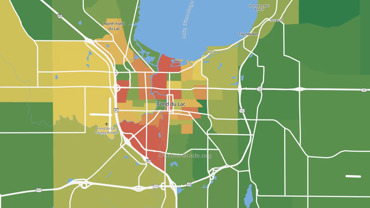 Fond Du Lac, WI Map of Burglary Rates