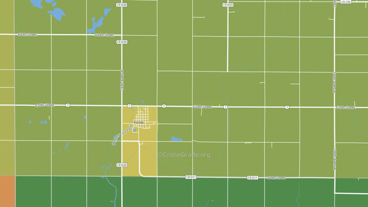 Fonda, IA Map of Burglary Rates