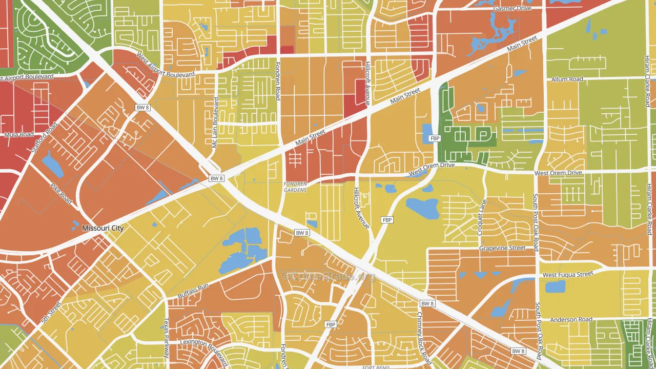 Fondren Gardens, Houston, TX Map of Burglary Rates