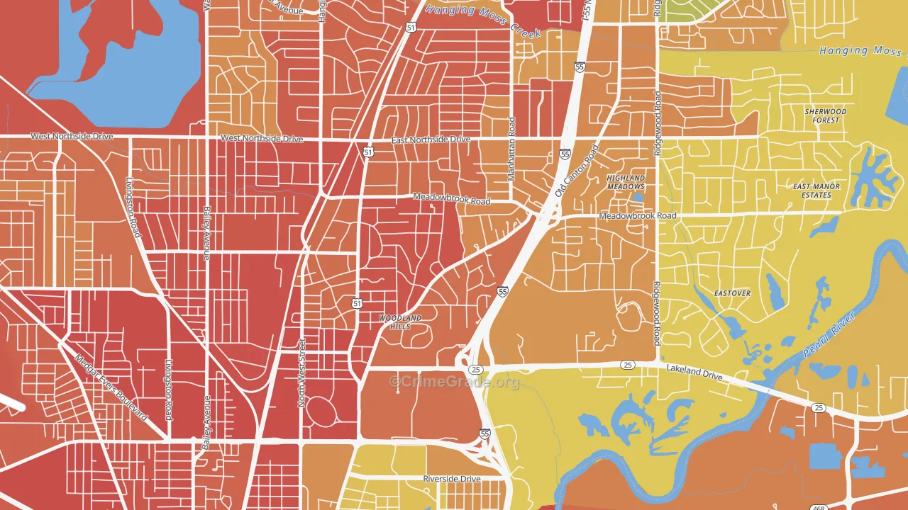 Fondren North Renaissance, Jackson, MS Map of Burglary Rates