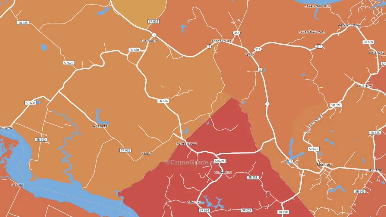 Foneswood, VA Map of Burglary Rates