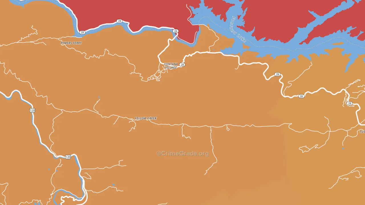 Fontana Dam, NC Map of Burglary Rates
