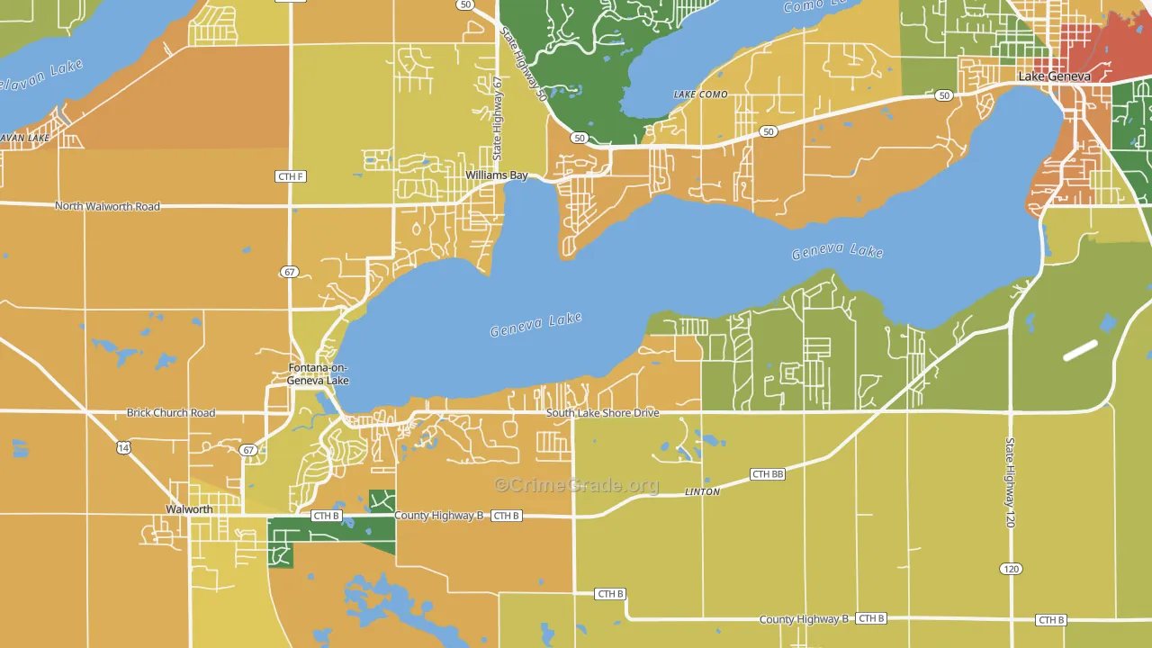 Fontana, WI Map of Burglary Rates