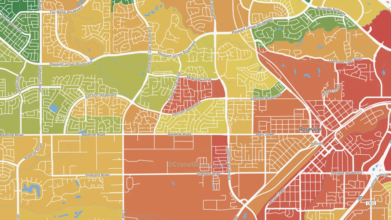 Foothill Junction, Roseville, CA Map of Burglary Rates
