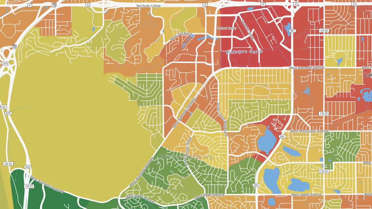 Foothills, Lakewood, CO Map of Burglary Rates