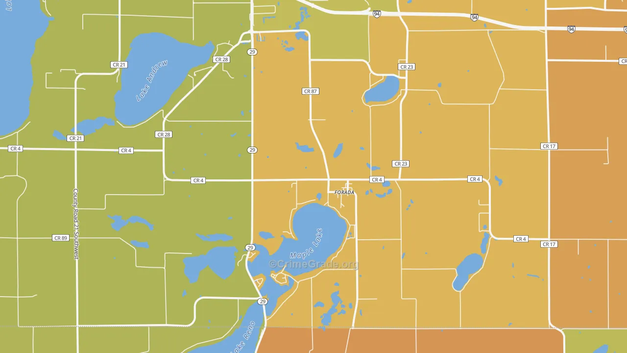 Forada, MN Map of Burglary Rates