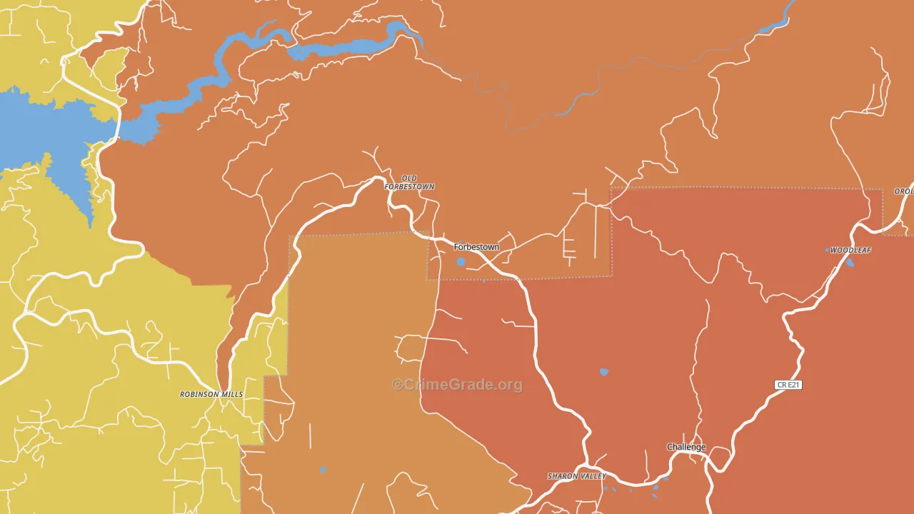 Forbestown, CA Map of Burglary Rates