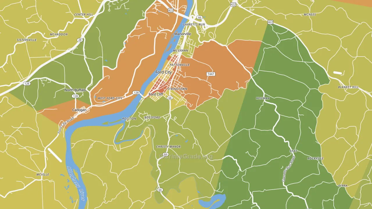 Ford City, PA Map of Burglary Rates