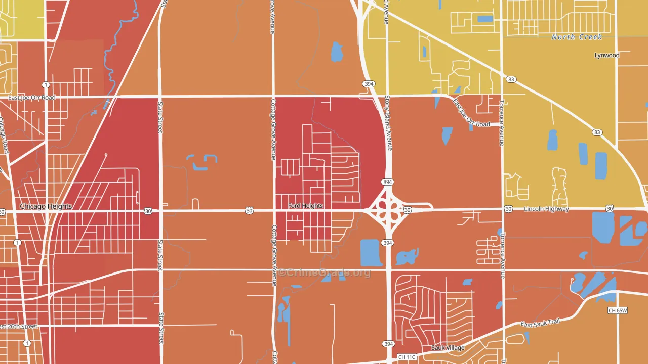 Ford Heights, IL Map of Burglary Rates