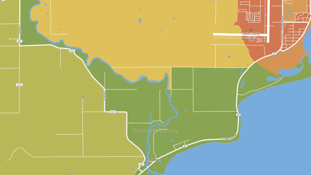 Ford River, MI Map of Burglary Rates