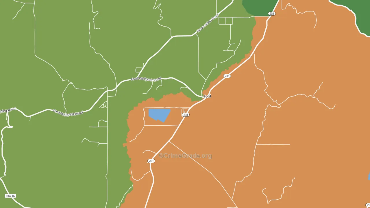 Ford, WA Map of Burglary Rates