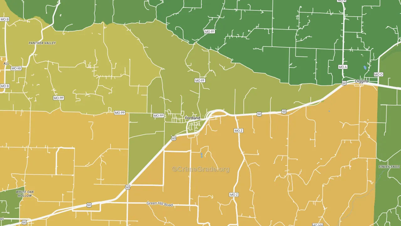 Fordland, MO Map of Burglary Rates