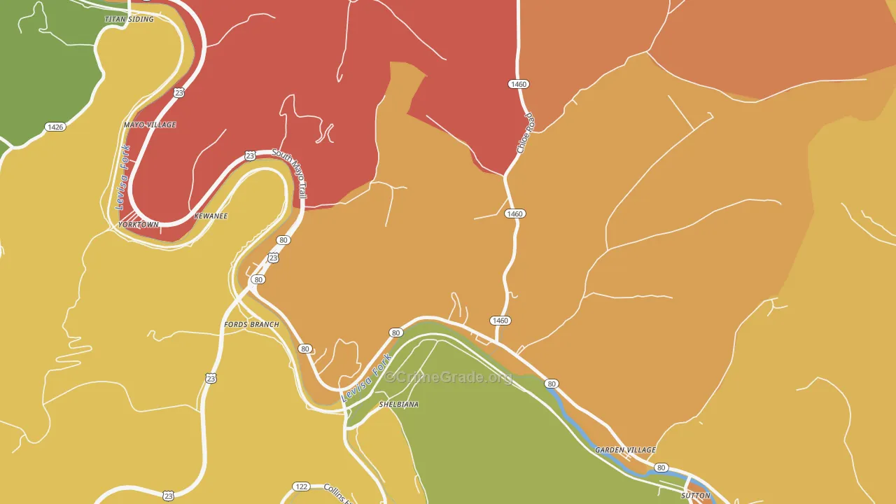 Fords Branch, KY Map of Burglary Rates