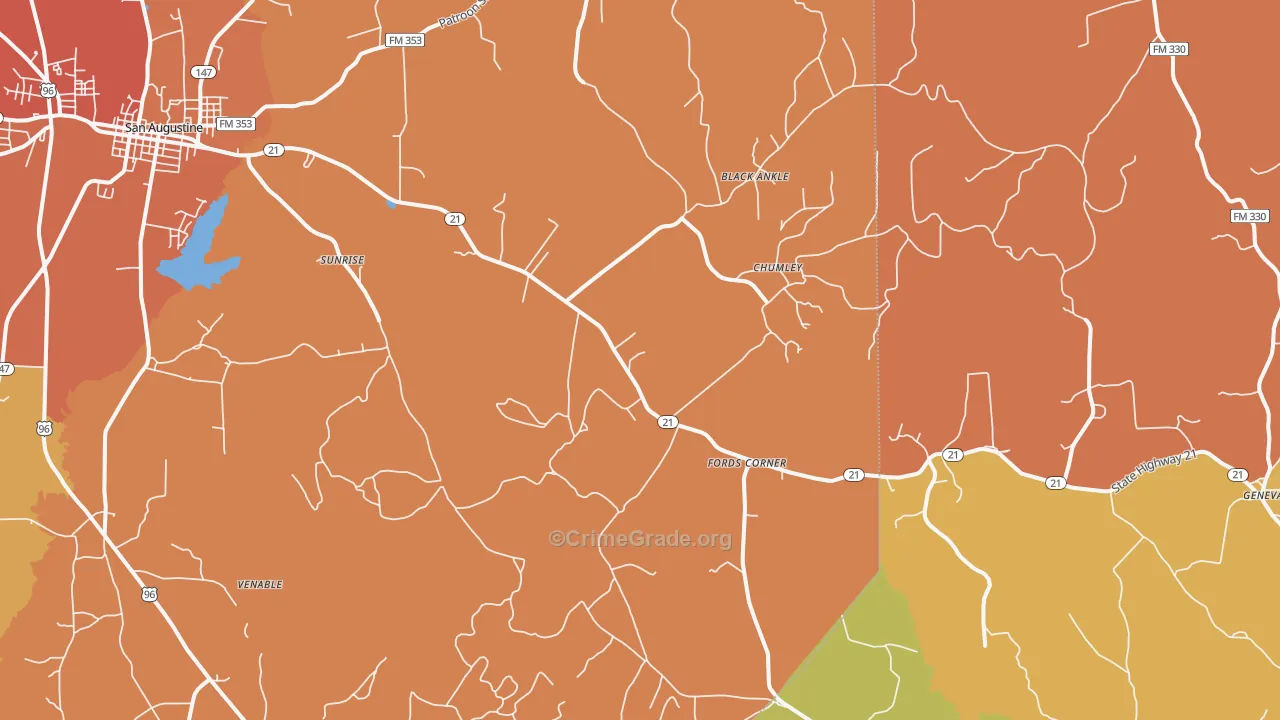 Fords Corner, TX Map of Burglary Rates