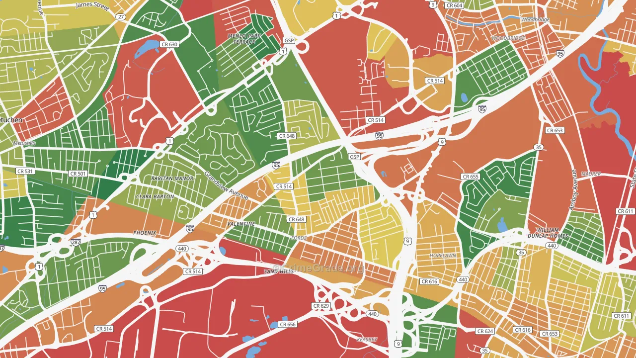 Fords, NJ Map of Burglary Rates