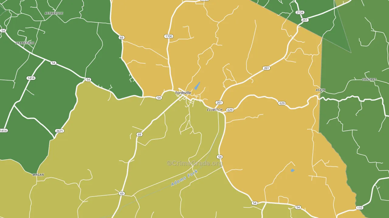 Fordsville, KY Map of Burglary Rates