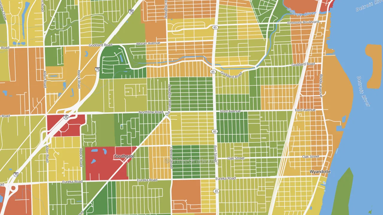 Fordville, Southgate, MI Map of Burglary Rates
