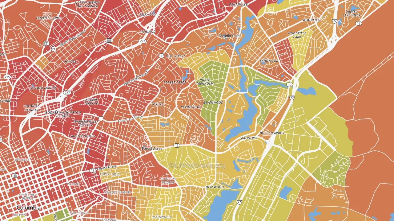 Forest Acres, SC Map of Burglary Rates