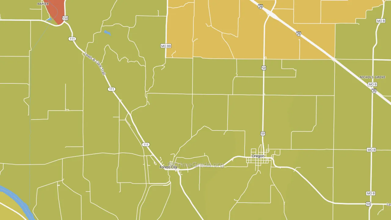 Forest City, MO Map of Burglary Rates