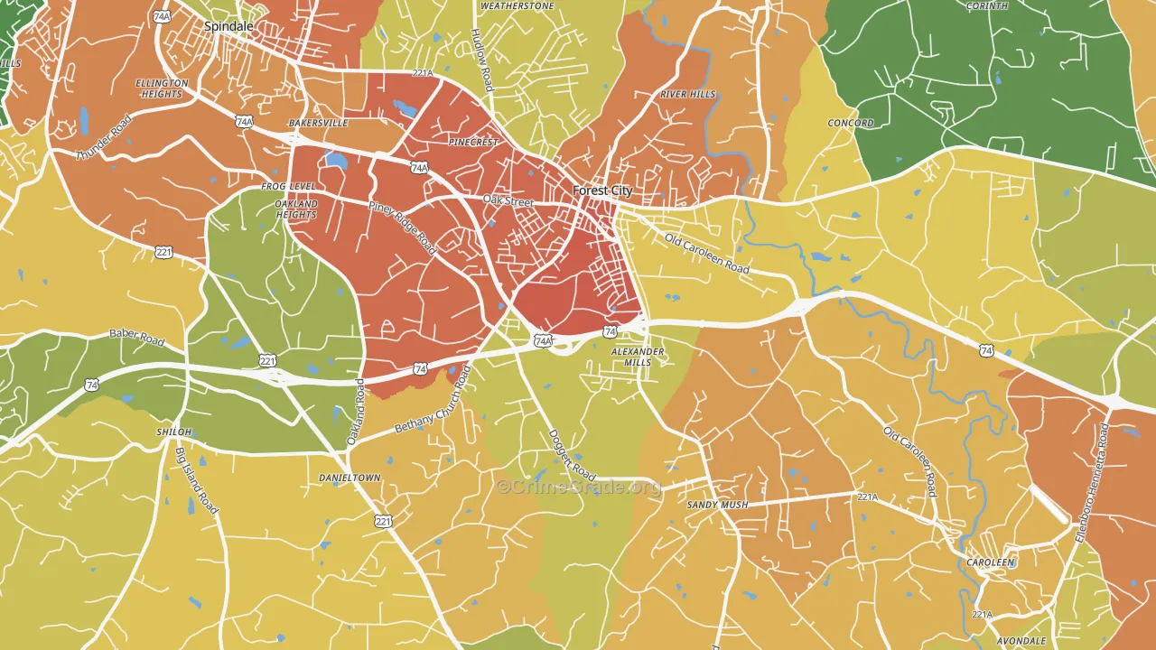 Forest City, NC Map of Burglary Rates