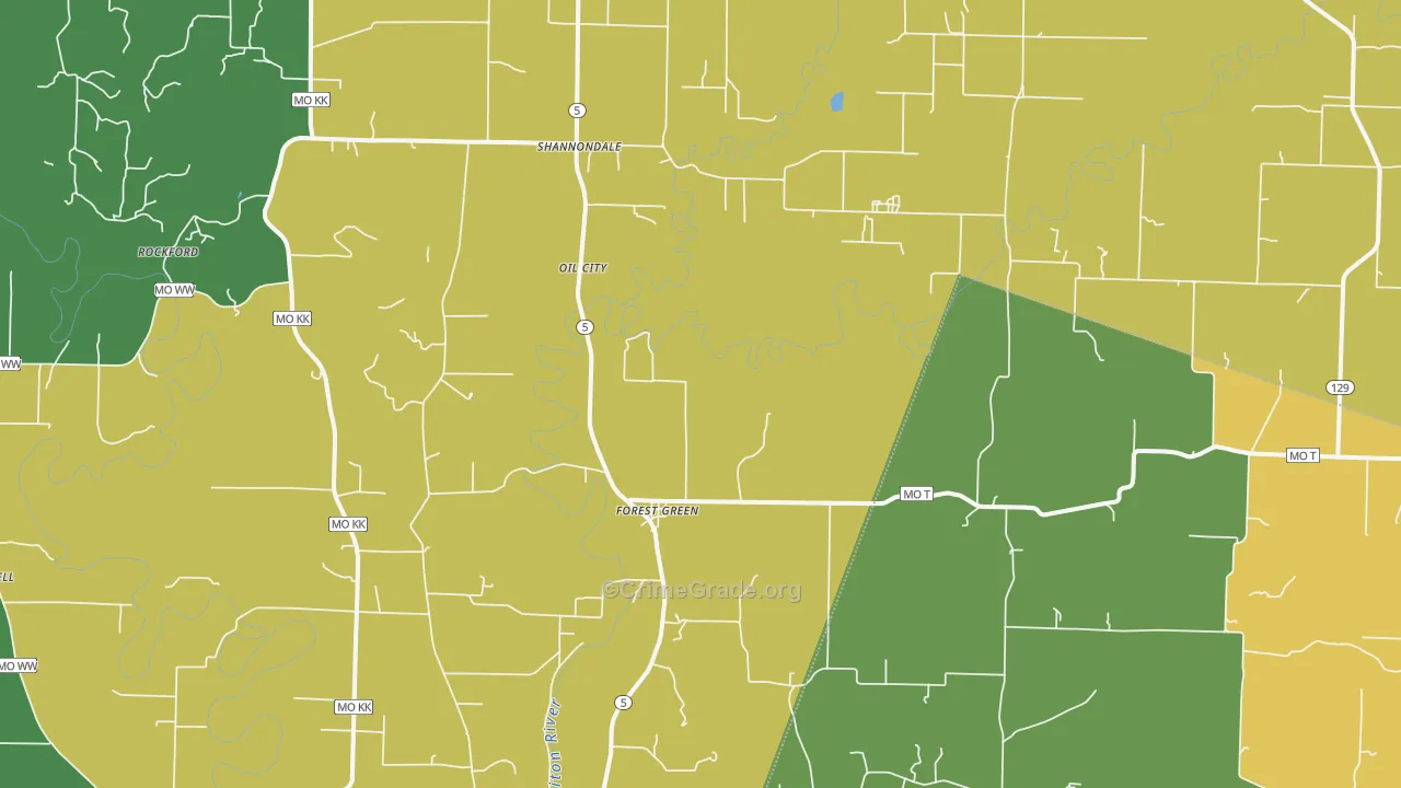 Forest Green, MO Map of Burglary Rates