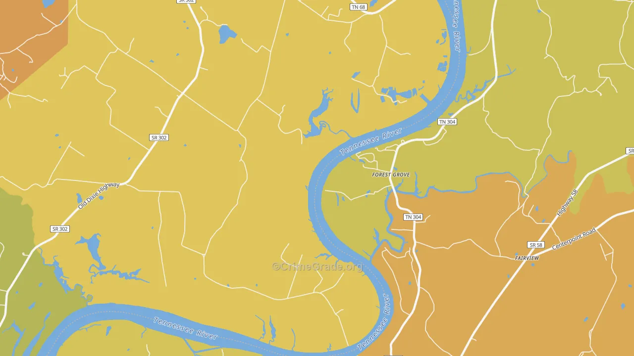 Forest Grove, TN Map of Burglary Rates
