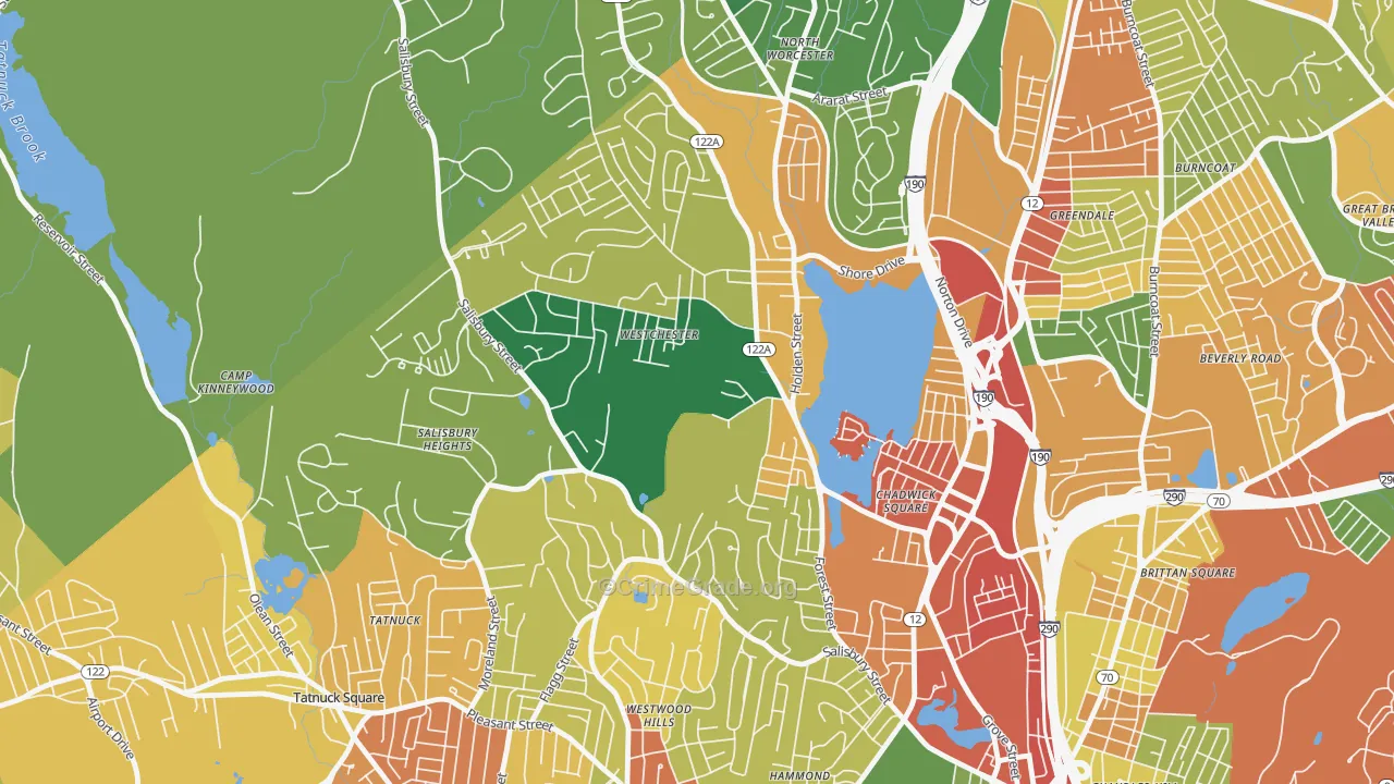 Forest Grove, Worcester, MA Map of Burglary Rates