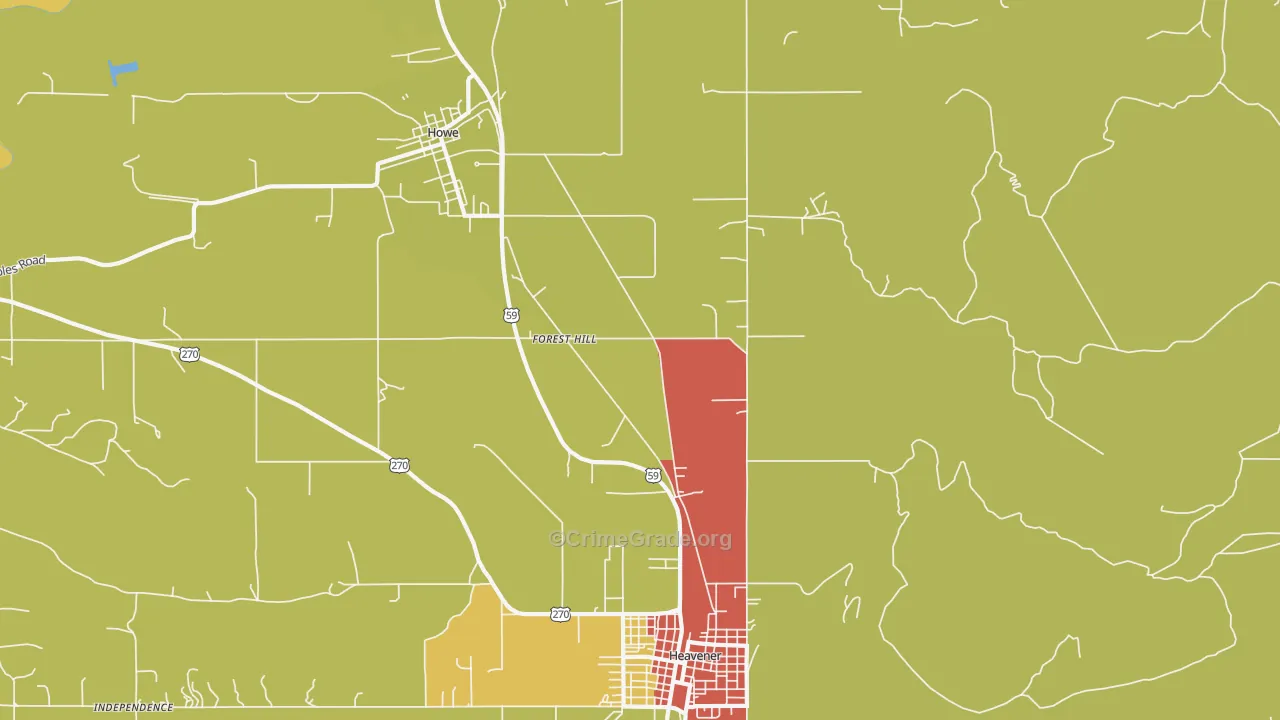 Forest Hill, OK Map of Burglary Rates