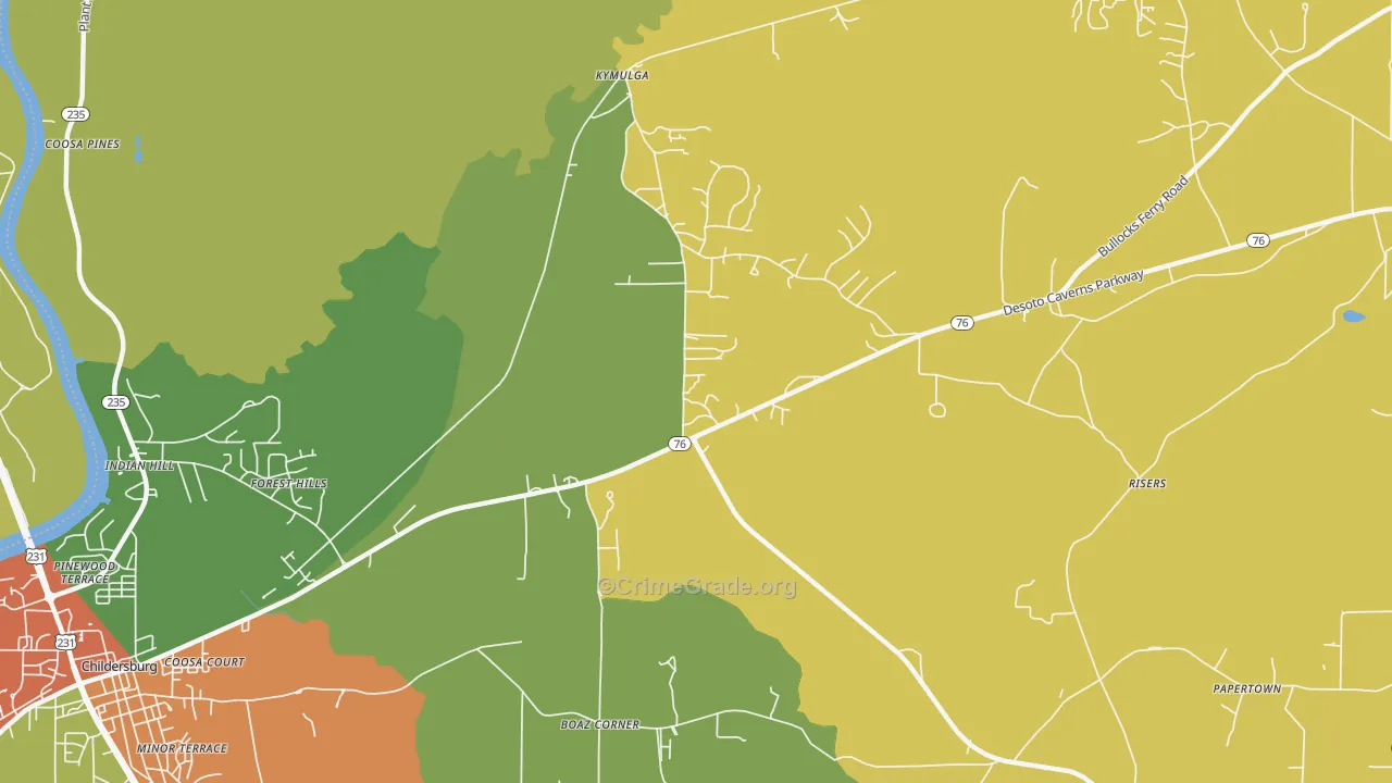 Forest Hills, AL Map of Burglary Rates