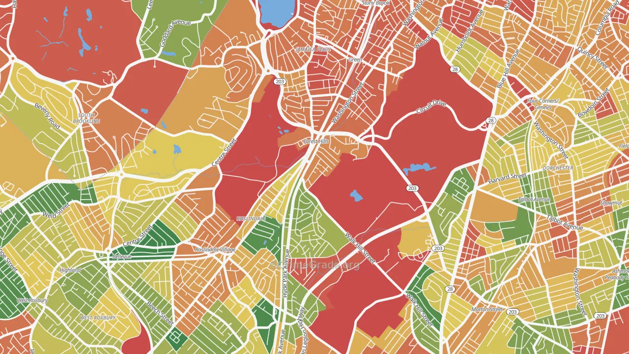 Forest Hills, Jamaica Plain, MA Map of Burglary Rates