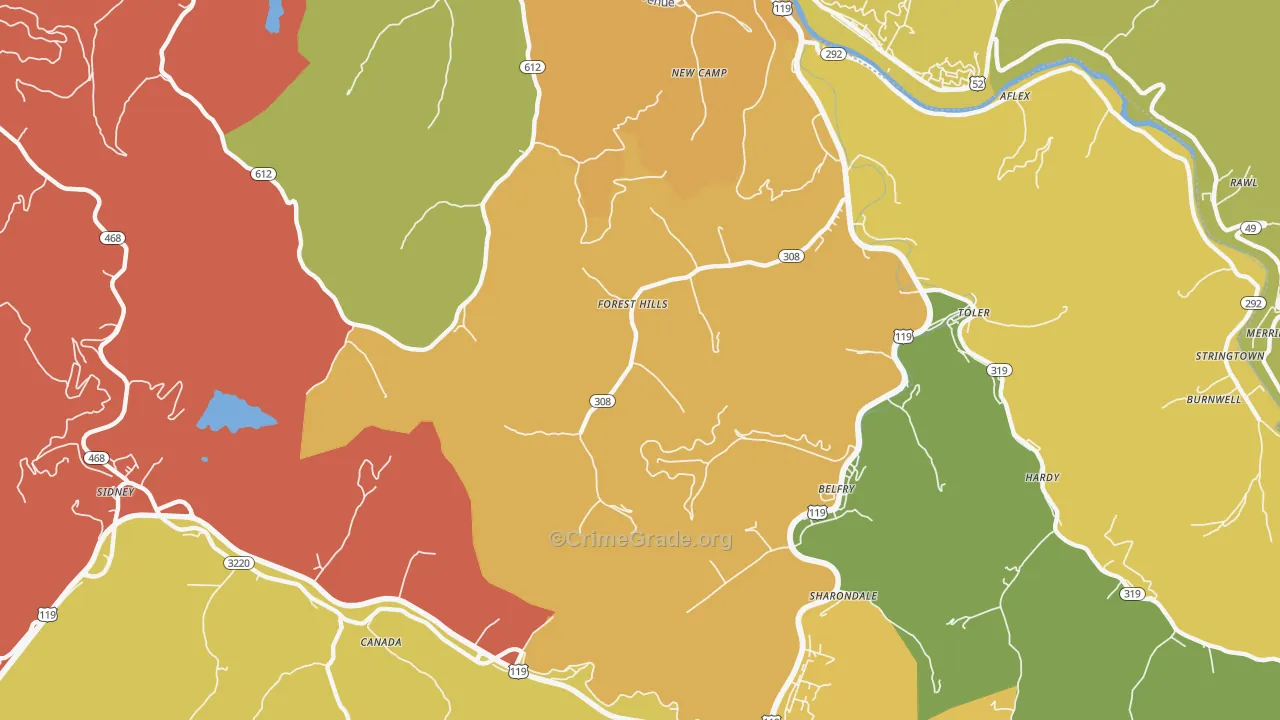 Forest Hills, KY Map of Burglary Rates
