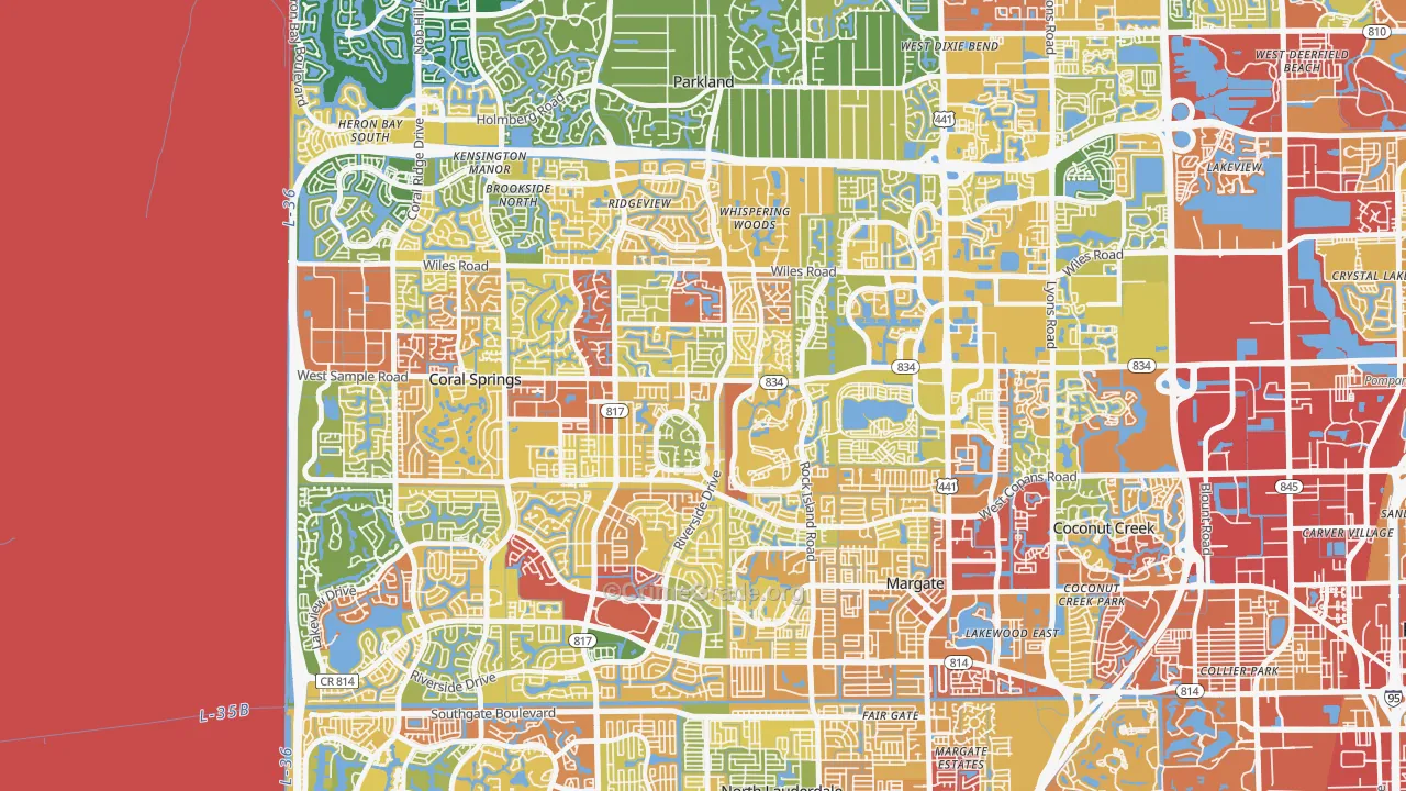 Forest Hills-Miami, Coral Springs, FL Map of Burglary Rates