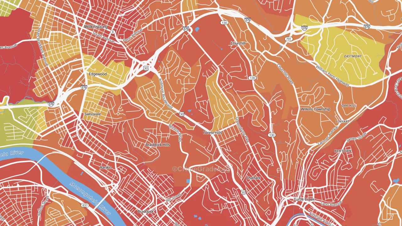 Forest Hills, PA Map of Burglary Rates